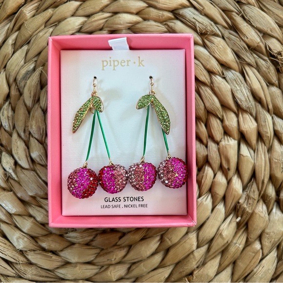 NIB Cherry Crystal Encrusted Earrings - Picture 5 of 5